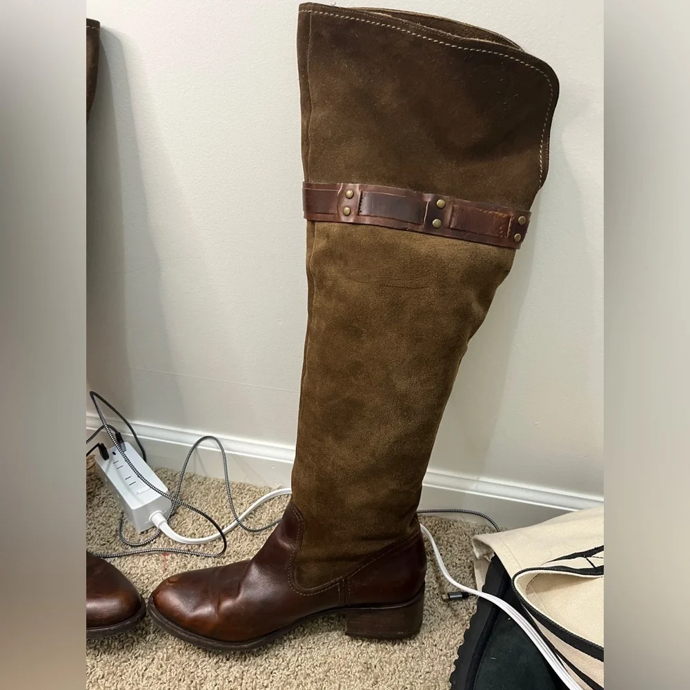 Jessica Simpson Clancey Suede & Leather OTK boots sz 9.5 Olive green & brown